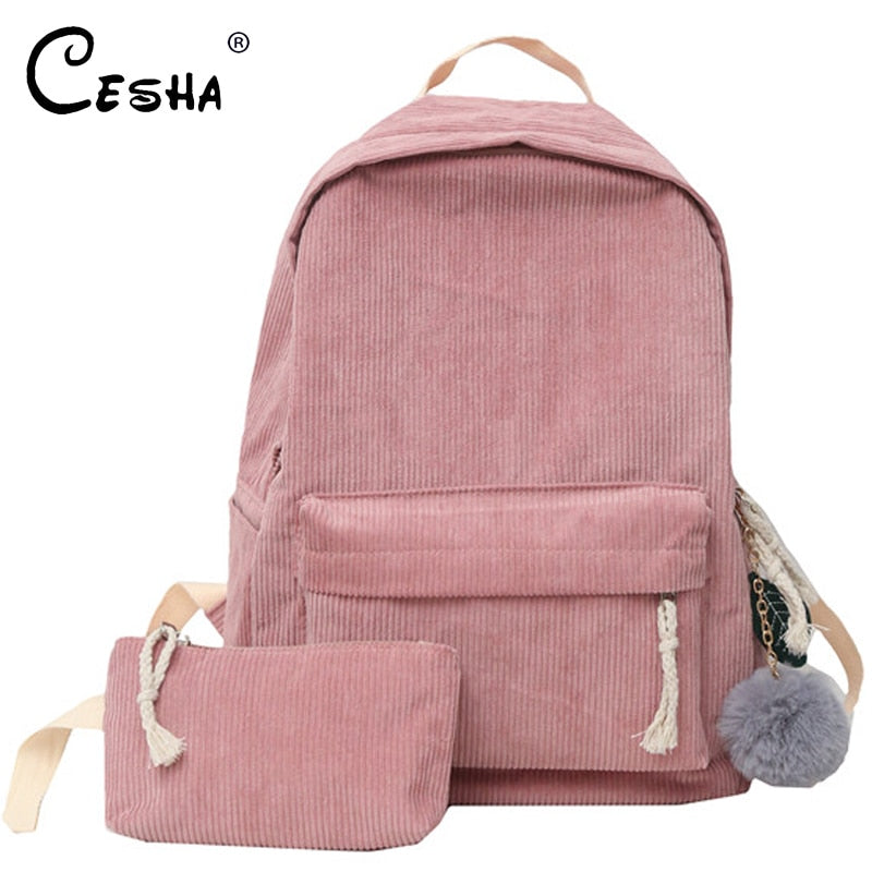 Corduroy Design School Backpack High Quality School Bags