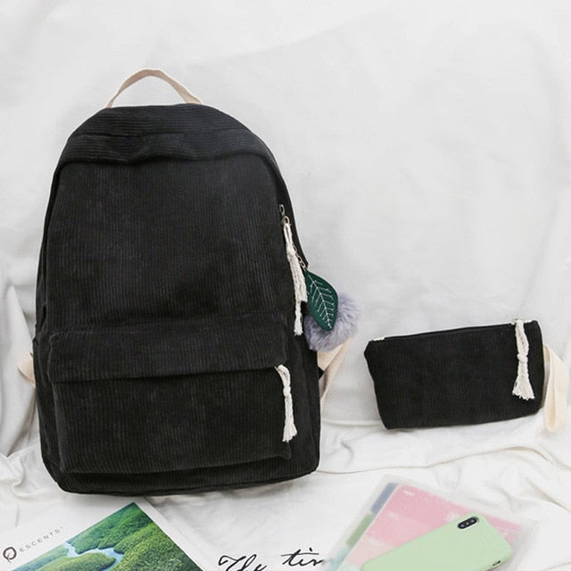 Corduroy Design School Backpack High Quality School Bags