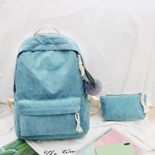 Corduroy Design School Backpack High Quality School Bags