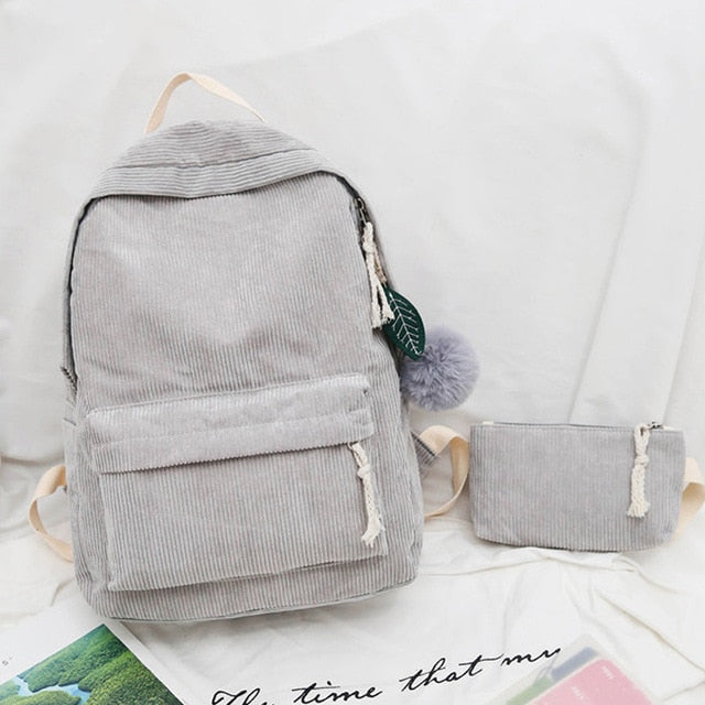 Corduroy Design School Backpack High Quality School Bags