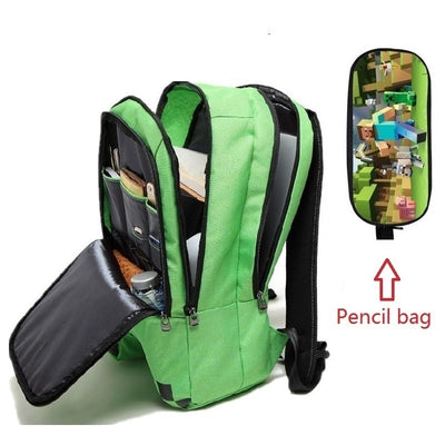 Children's Minecraft Backpack Green cartoon kid's School Bag