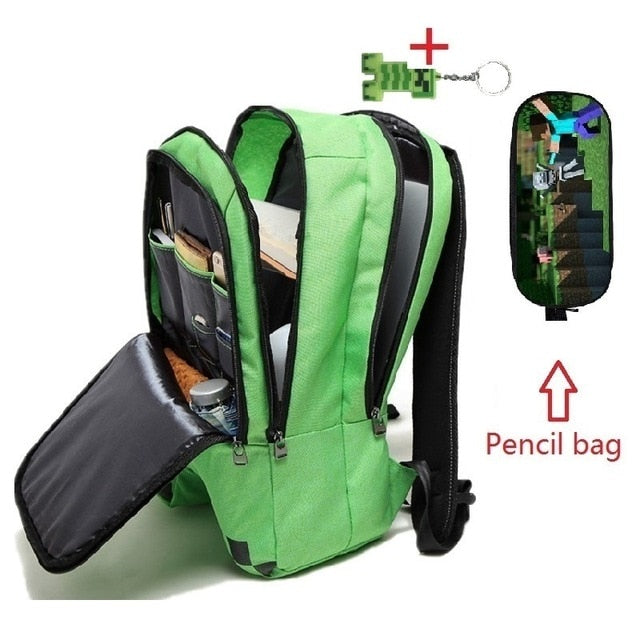 Children's Minecraft Backpack Green cartoon kid's School Bag