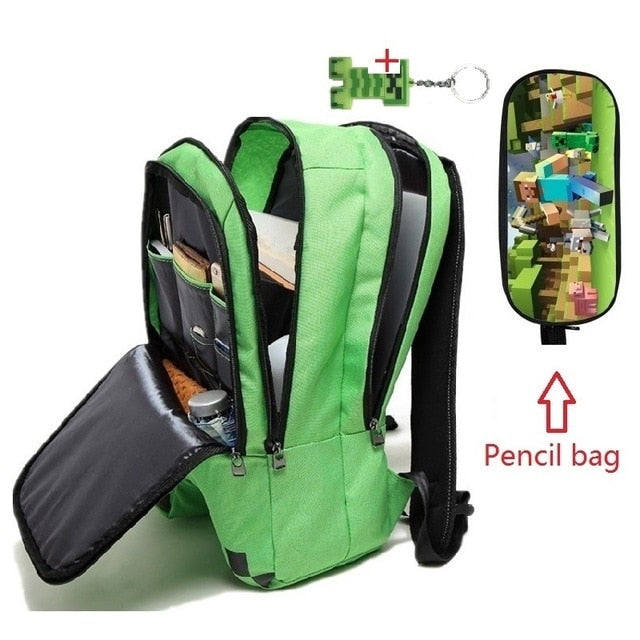 Children's Minecraft Backpack Green cartoon kid's School Bag