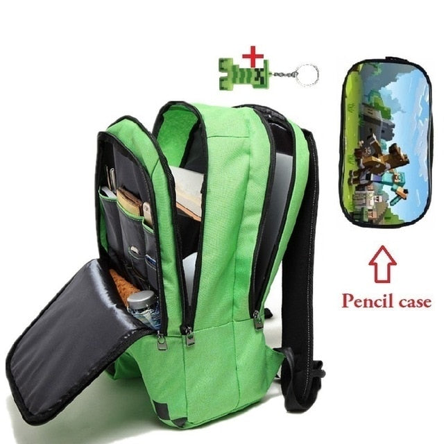 Children's Minecraft Backpack Green cartoon kid's School Bag
