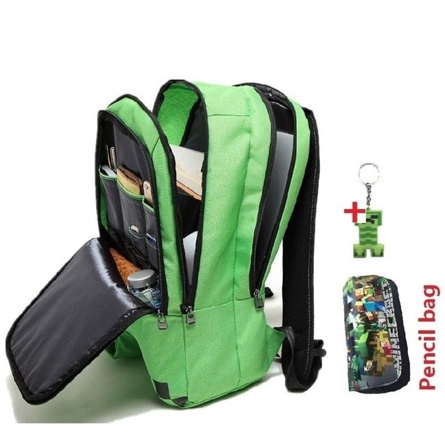 Children's Minecraft Backpack Green cartoon kid's School Bag