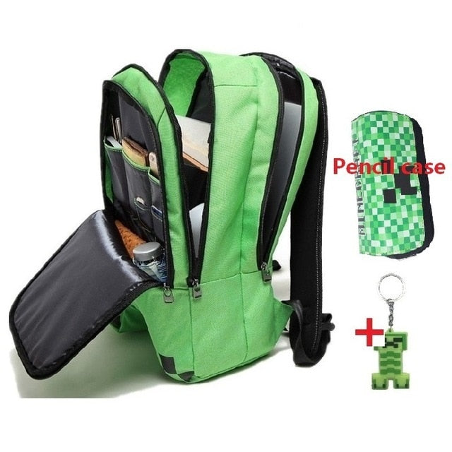 Children's Minecraft Backpack Green cartoon kid's School Bag